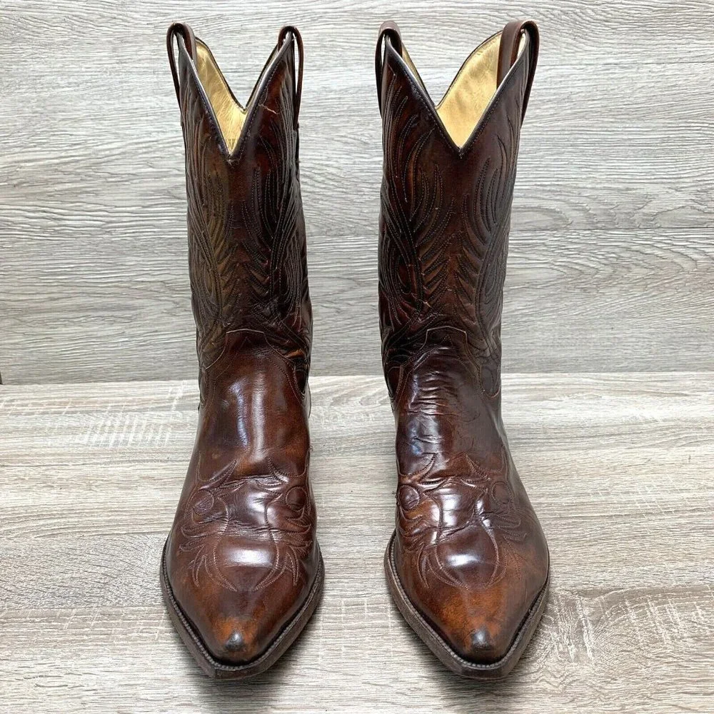 Vtg 1970s-80s TONY MORA Men Western Boots Tufted Brown Leather MADE SPAIN 12 D - Picture 2 of 12